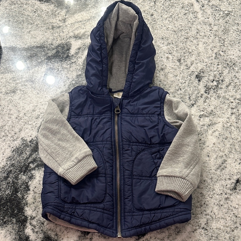 Tucker + Tate baby boy vest jacket coat with‎ hood gray and navy 12 months